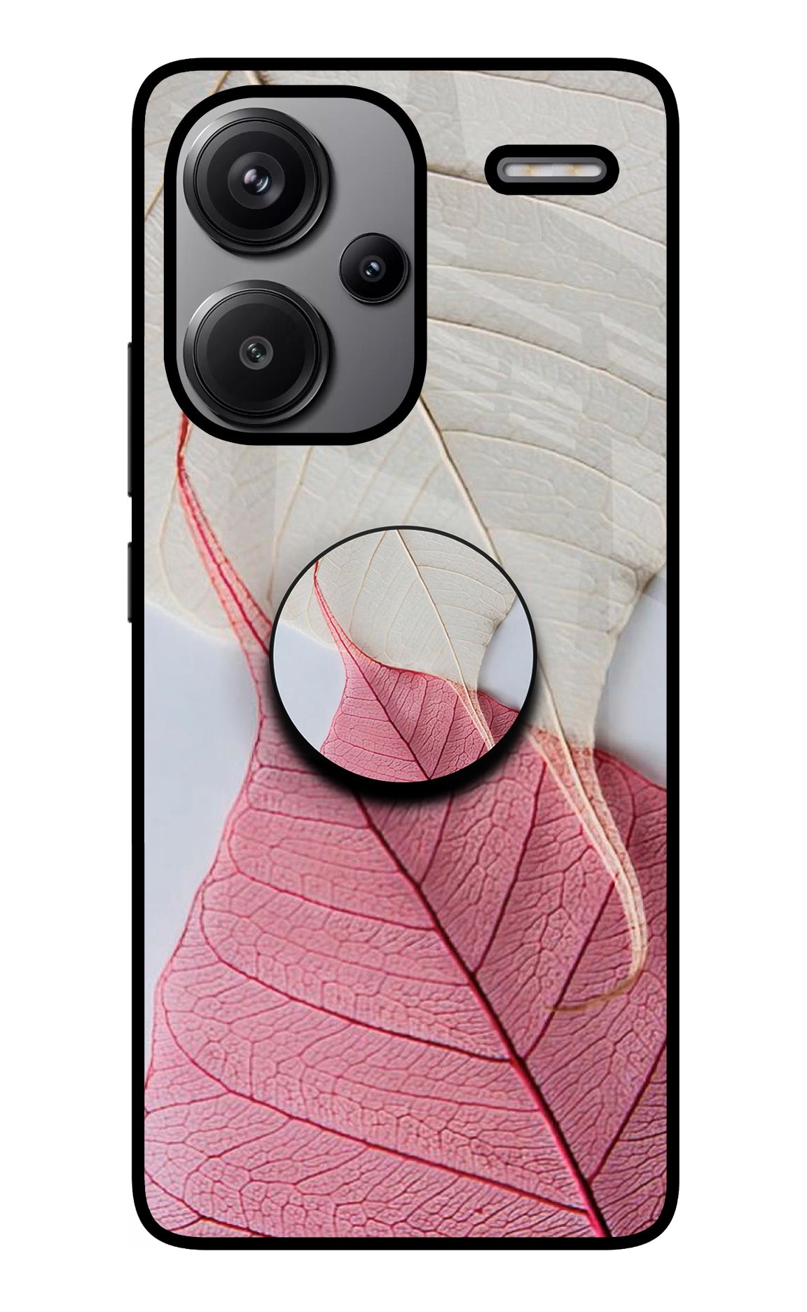 White Pink Leaf Redmi Note 13 Pro+ 5G Glass Case