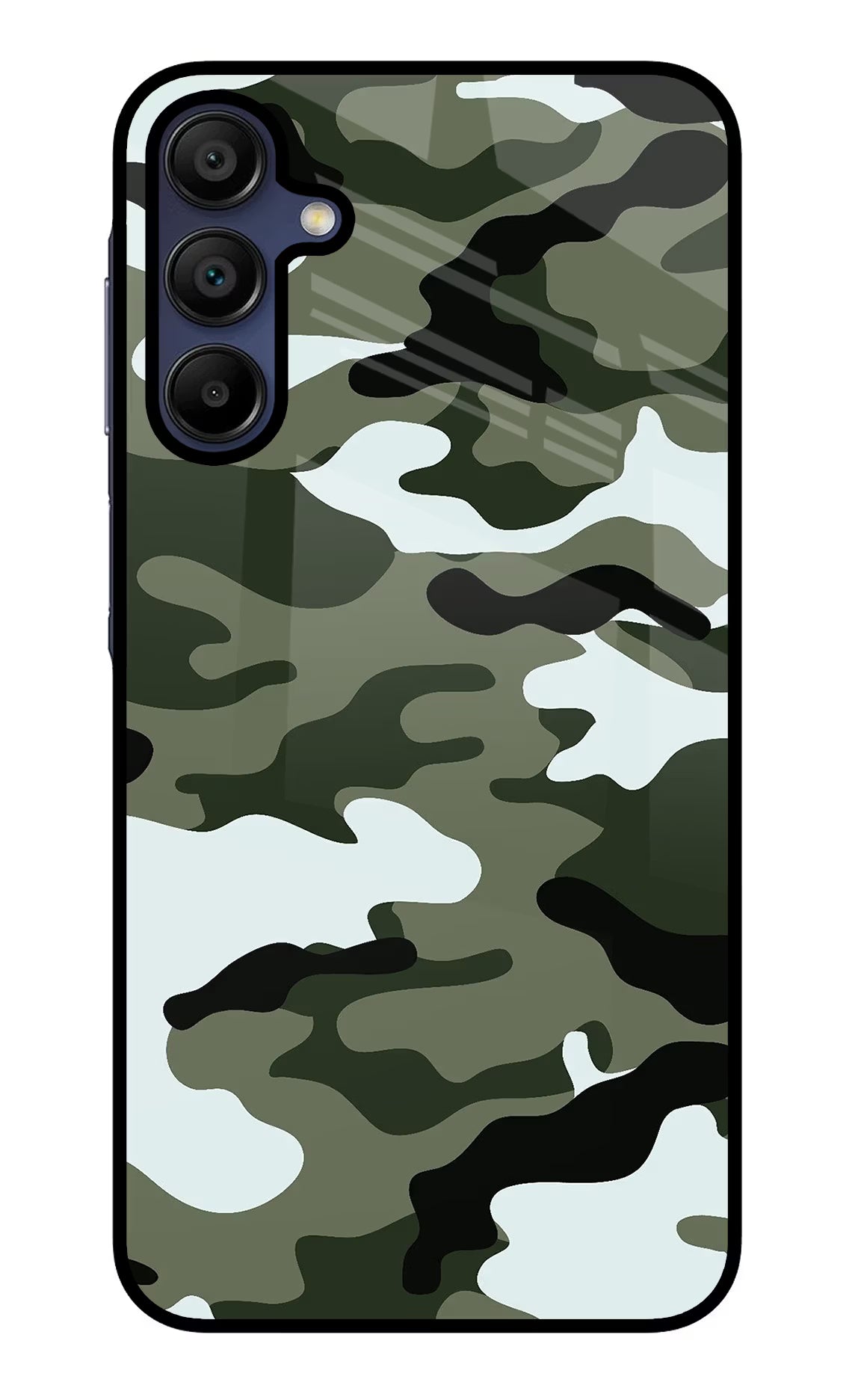 Camouflage Samsung A15 5G Glass Case Back Cover by Casekaro