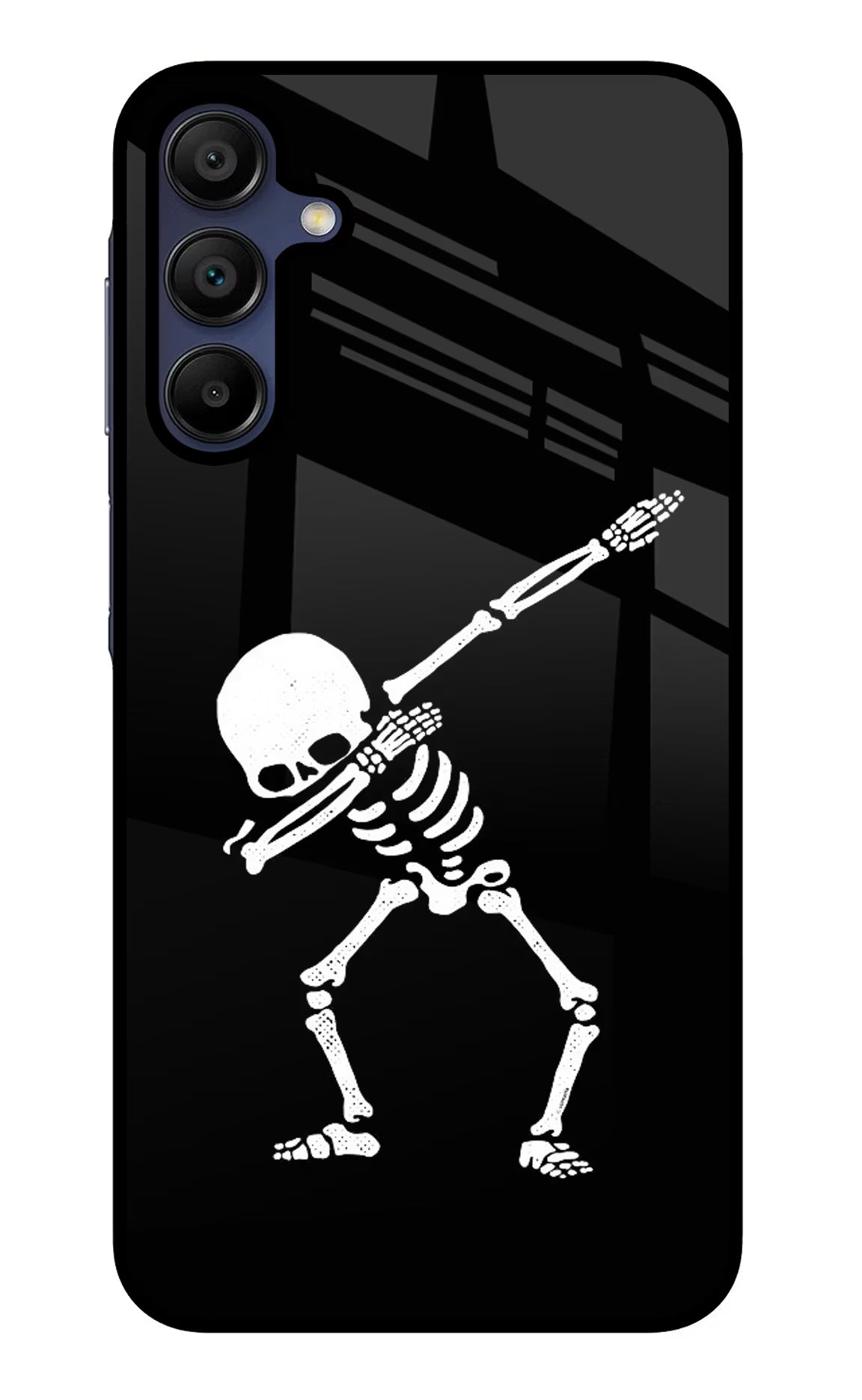 Dabbing Skeleton Art Samsung A15 5G Glass Case Back Cover by Casekaro