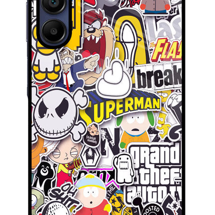 Sticker Bomb Samsung A15 5G Glass Case Back Cover by Casekaro