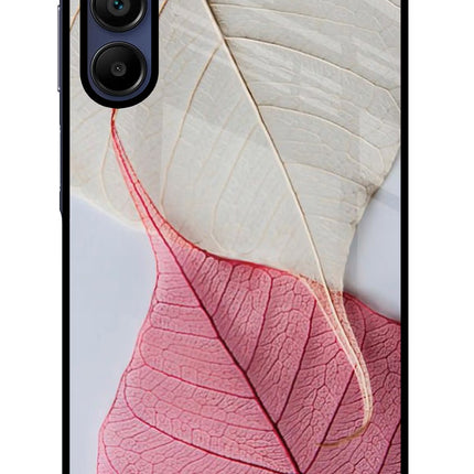 White Pink Leaf Samsung A15 5G Glass Case Back Cover by Casekaro