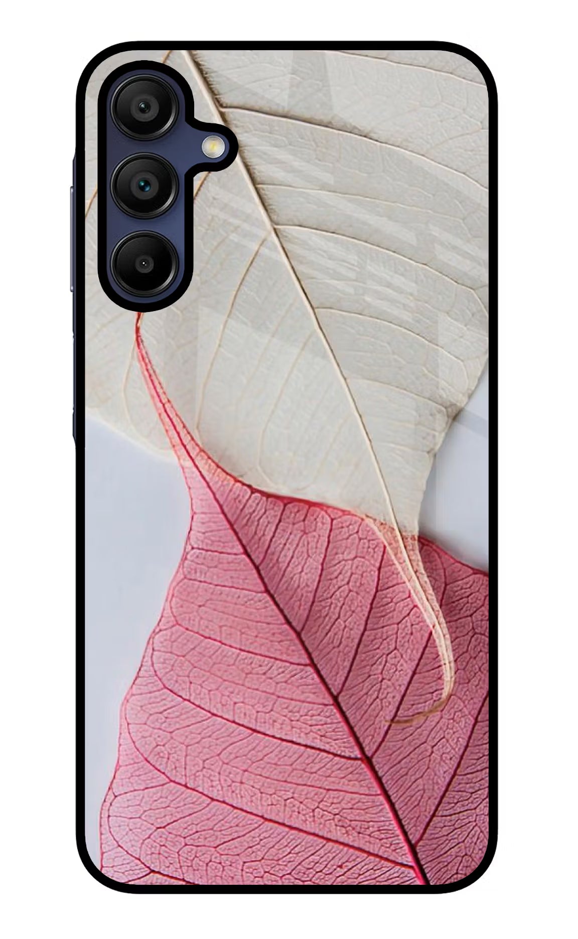 White Pink Leaf Samsung A15 5G Glass Case Back Cover by Casekaro