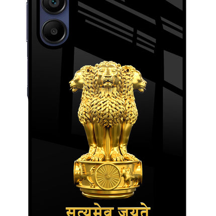 Satyamev Jayate Golden Samsung A15 5G Glass Case Back Cover by Casekaro