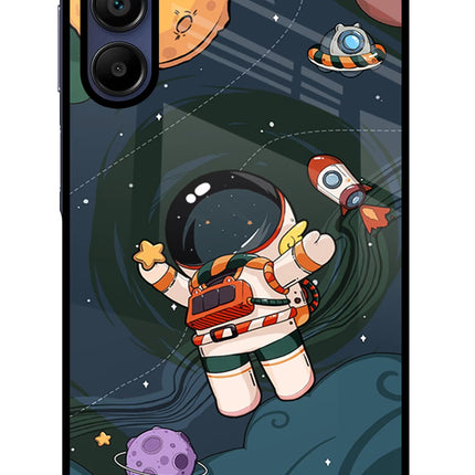 Cartoon Astronaut Samsung A15 5G Glass Case Back Cover by Casekaro