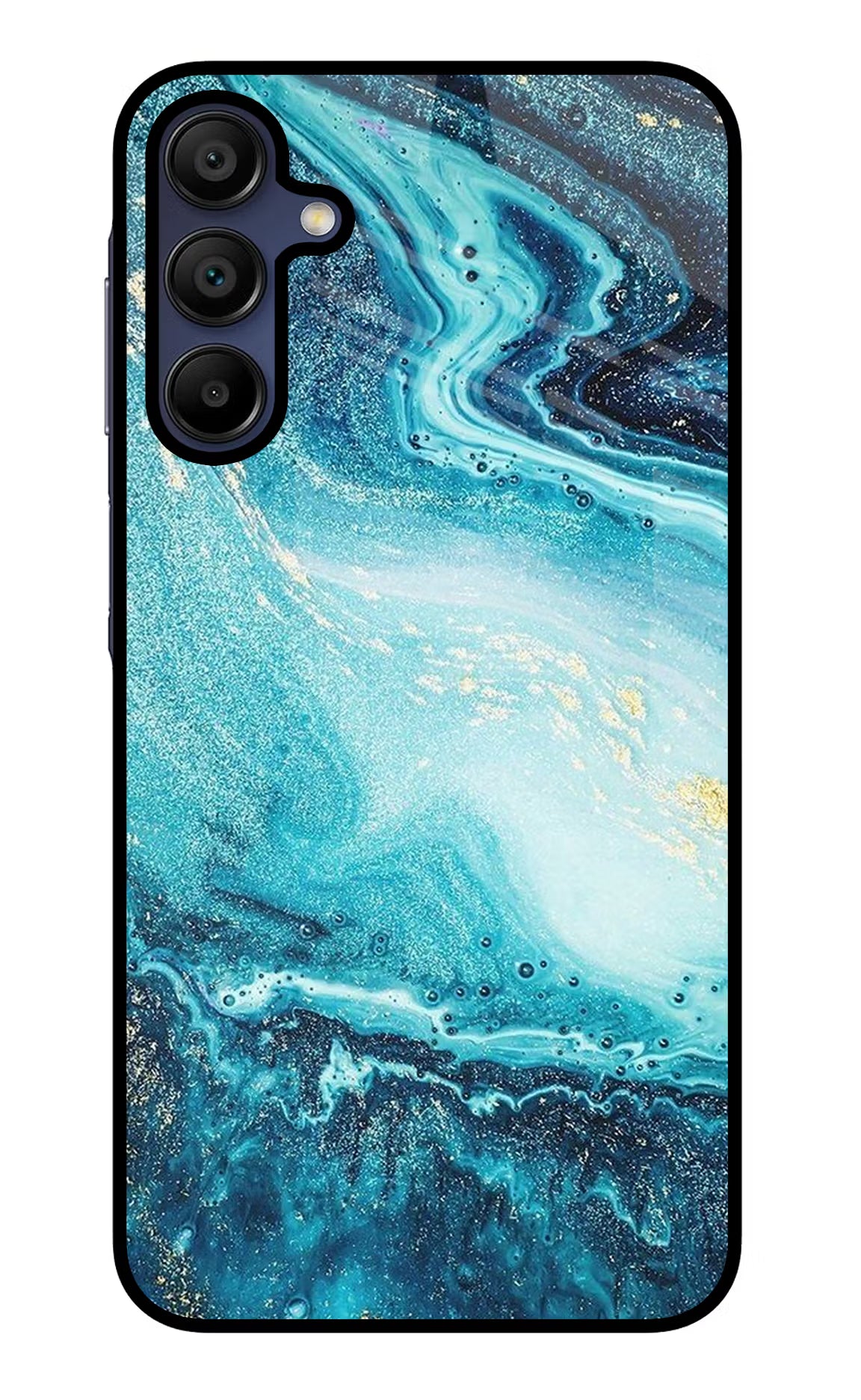 Blue Glitter Marble Samsung A15 5G Glass Case Back Cover by Casekaro
