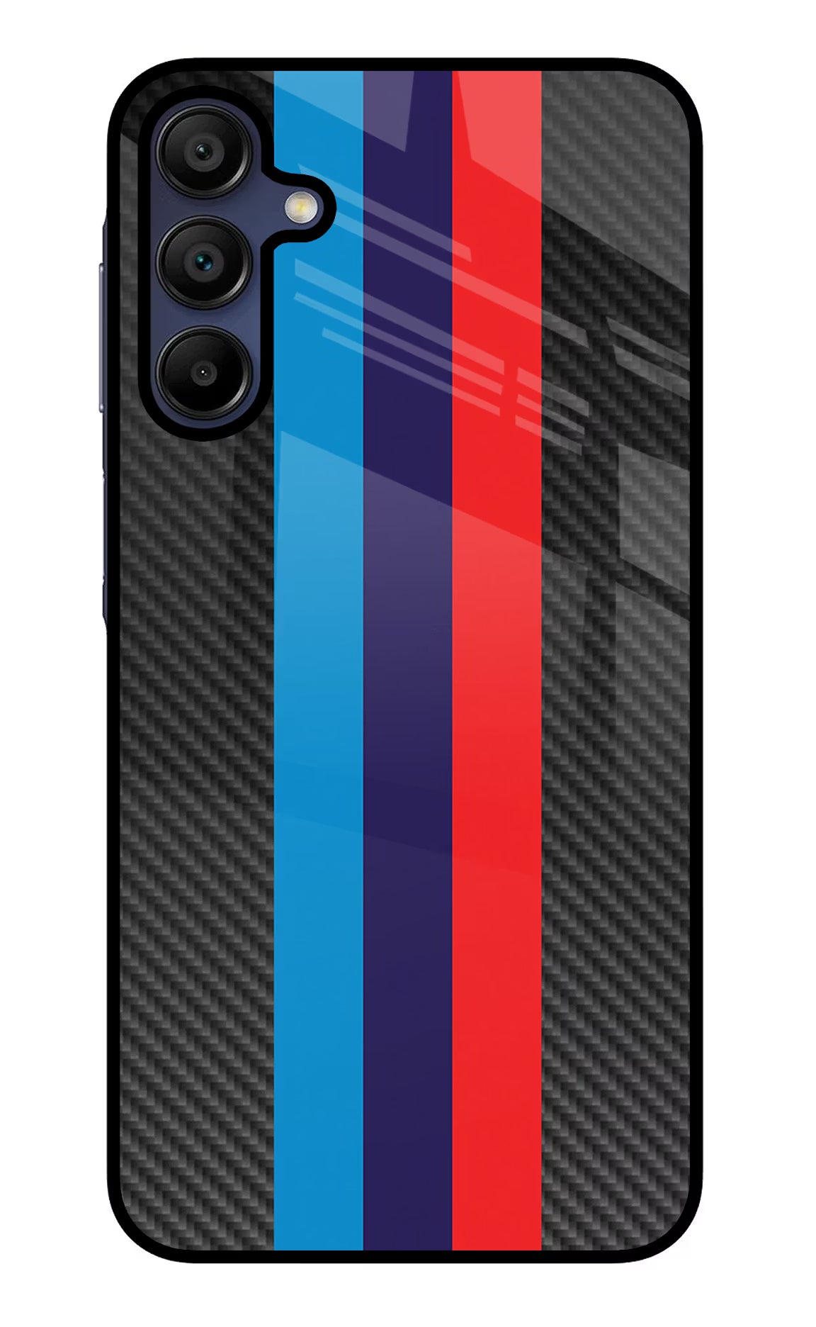 BMW Stripes Pattern Samsung A15 5G Glass Case Back Cover by Casekaro
