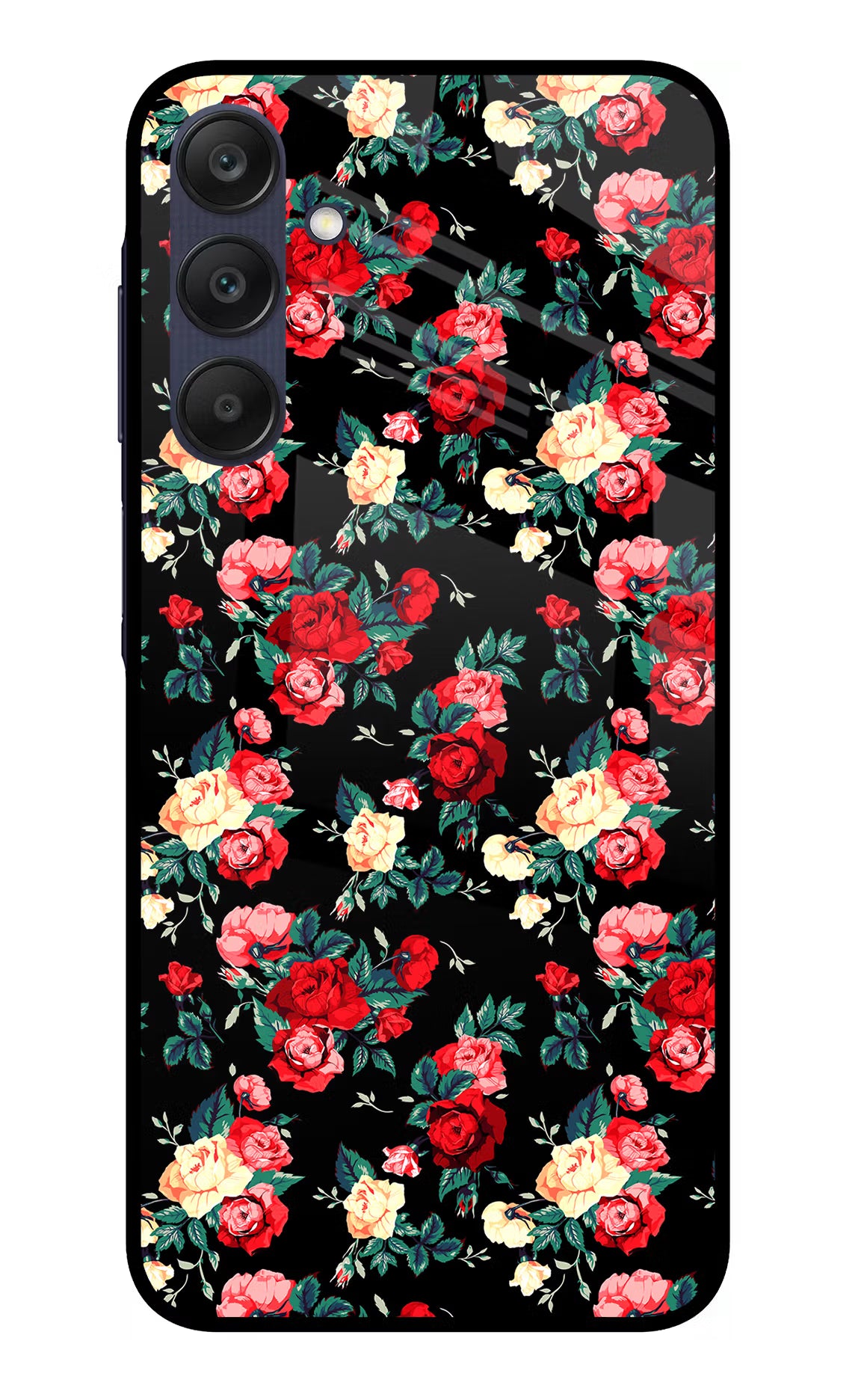 Rose Pattern Samsung A25 5G Glass Case Back Cover by Casekaro