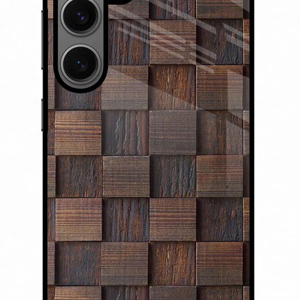 Wooden Cube Design Samsung S24 Glass Case Back Cover by Casekaro