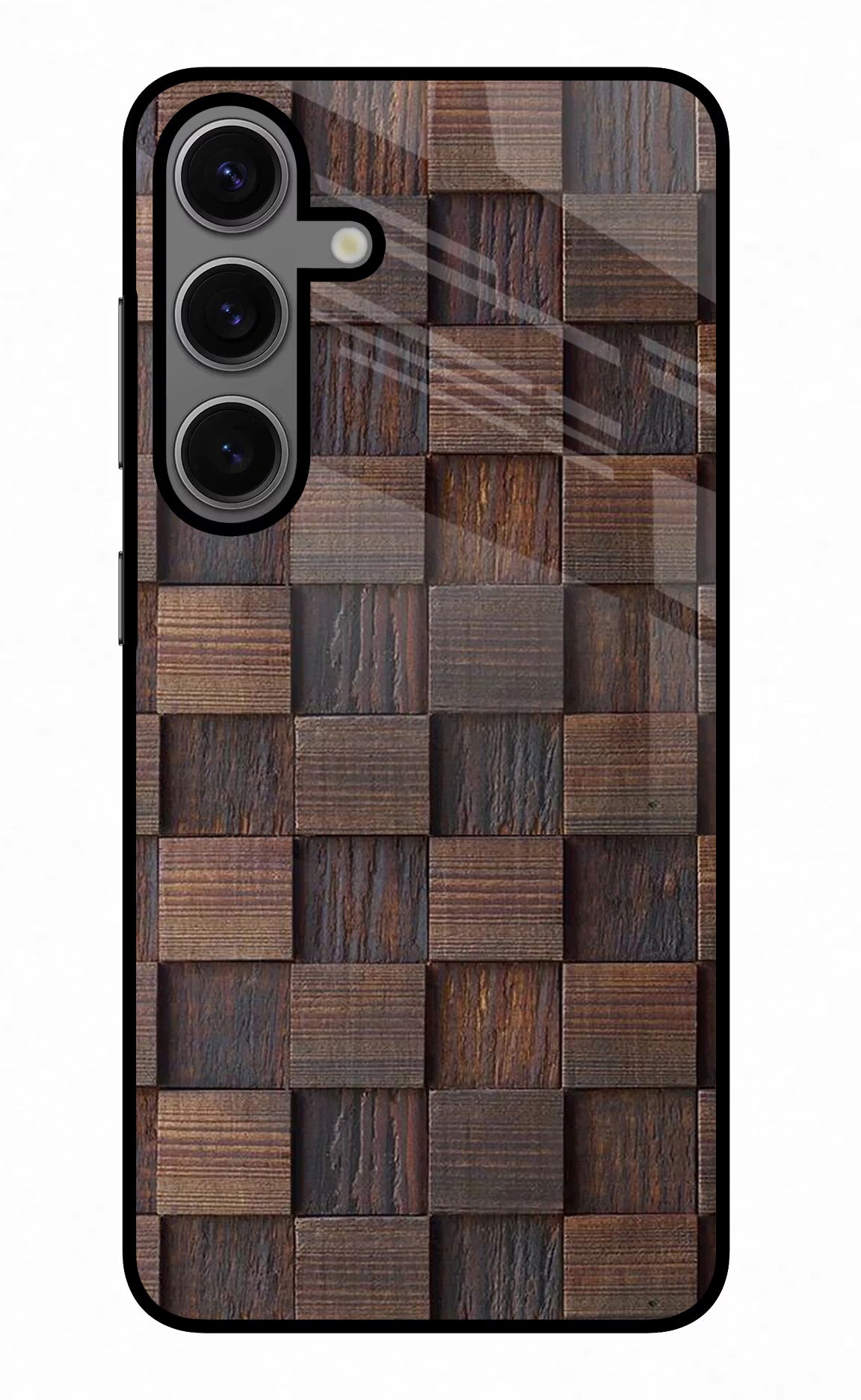 Wooden Cube Design Samsung S24 Glass Case Back Cover by Casekaro