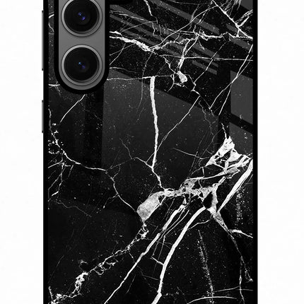 Black Marble Pattern Samsung S24 Glass Case Back Cover by Casekaro
