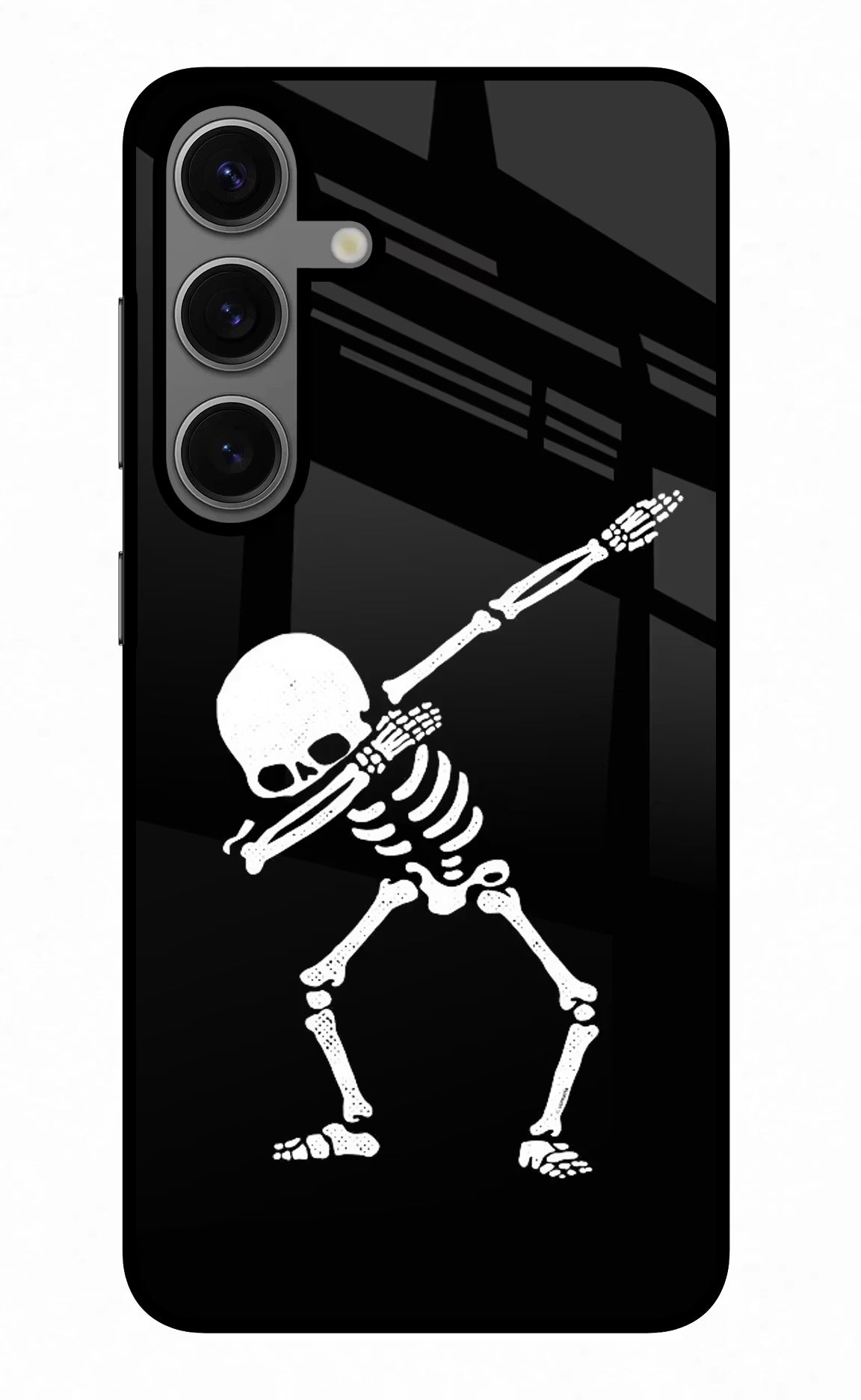Dabbing Skeleton Art Samsung S24 Glass Case Back Cover by Casekaro