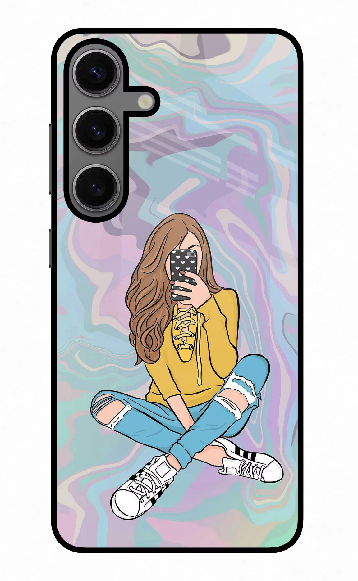 Selfie Girl Samsung S24 Glass Case Back Cover by Casekaro