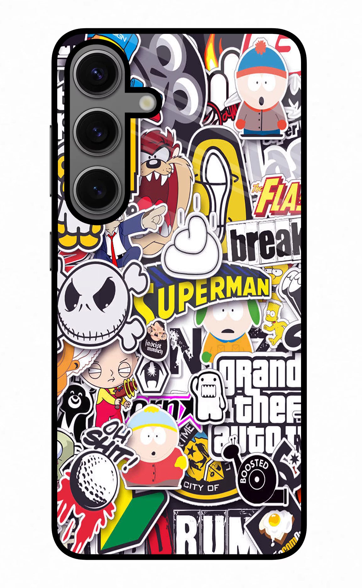 Sticker Bomb Samsung S24 Glass Case Back Cover by Casekaro