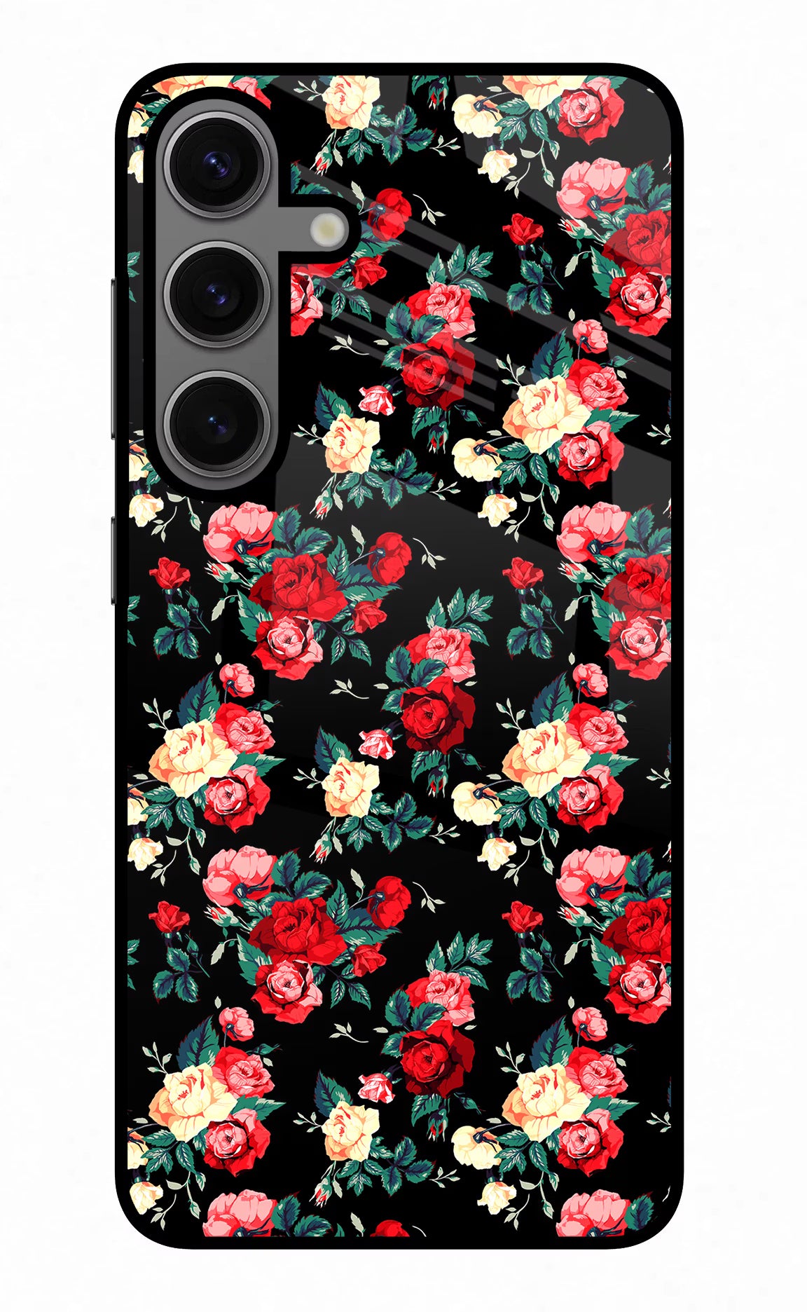 Rose Pattern Samsung S24 Glass Case Back Cover by Casekaro