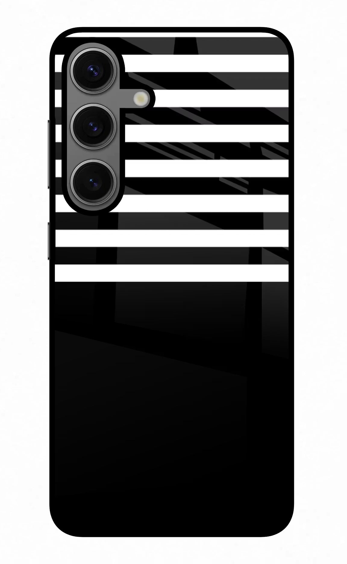 Black and White Print Samsung S24 Glass Case Back Cover by Casekaro