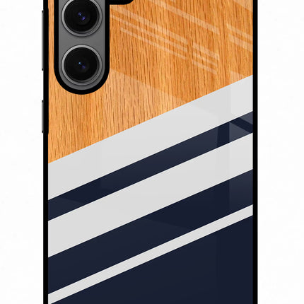 Blue and white wooden Samsung S24 Glass Case