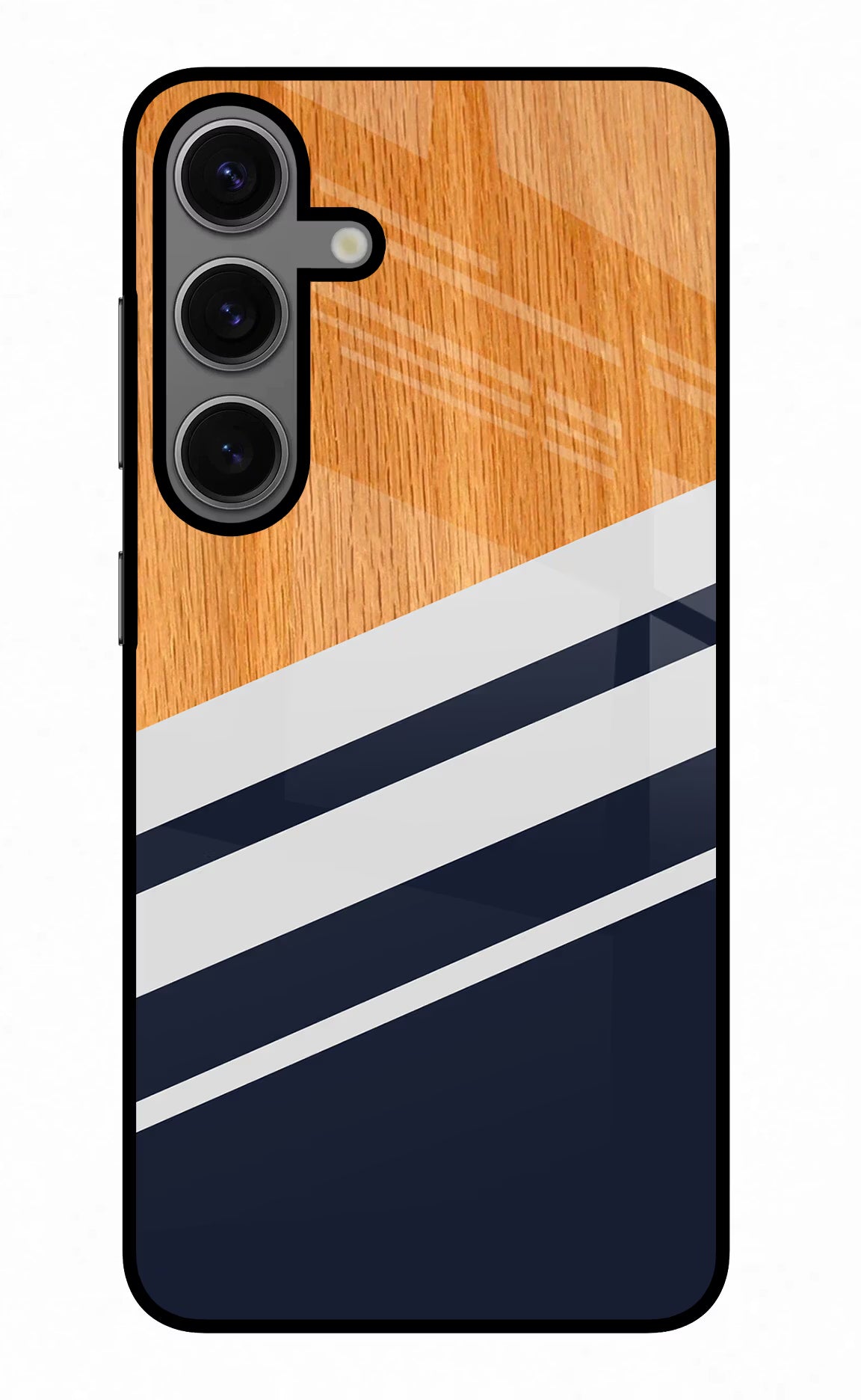 Blue and white wooden Samsung S24 Glass Case Back Cover by Casekaro