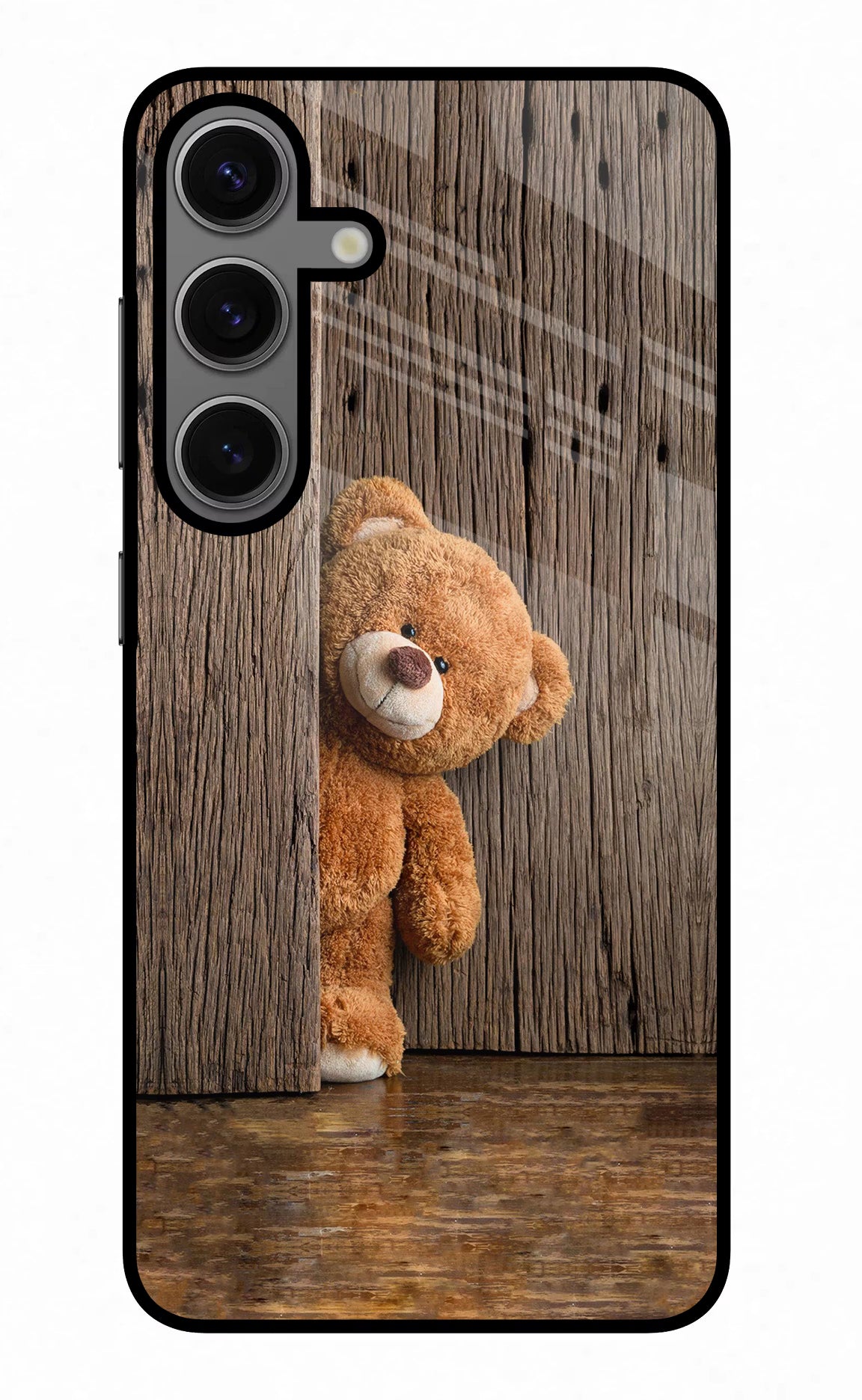 Teddy Wooden Samsung S24 Glass Case Back Cover by Casekaro