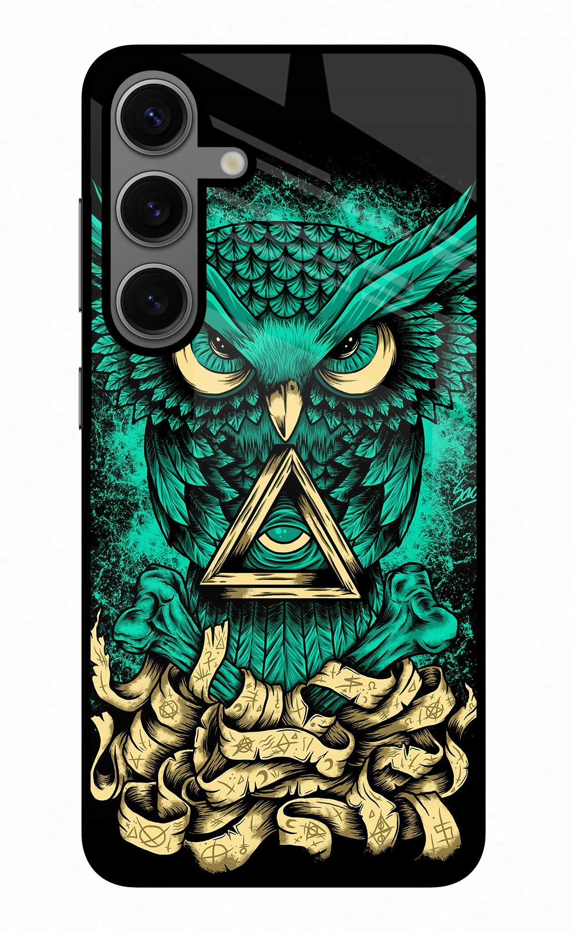Green Owl Samsung S24 Glass Case