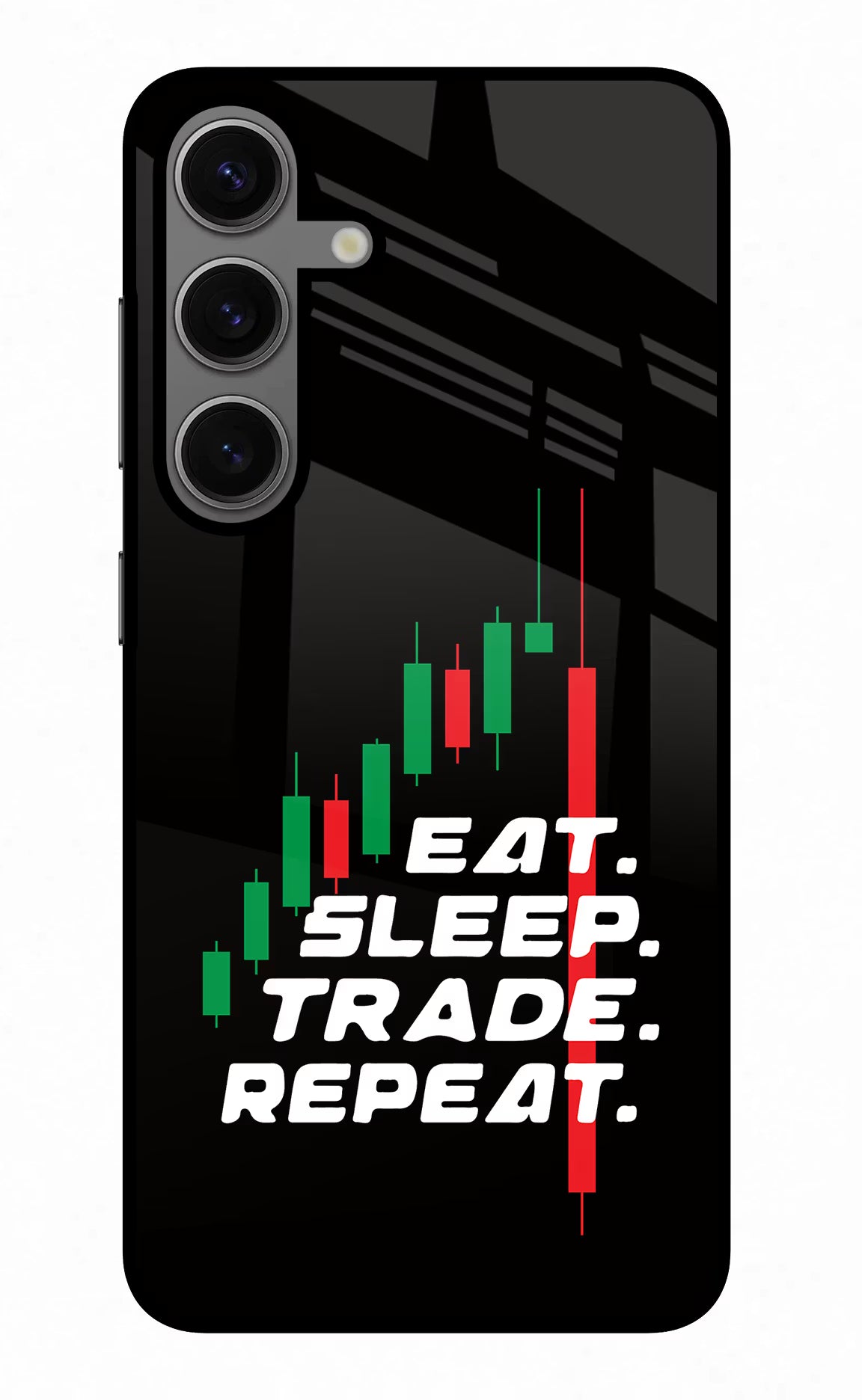 Eat Sleep Trade Repeat Samsung S24 Glass Case Back Cover by Casekaro