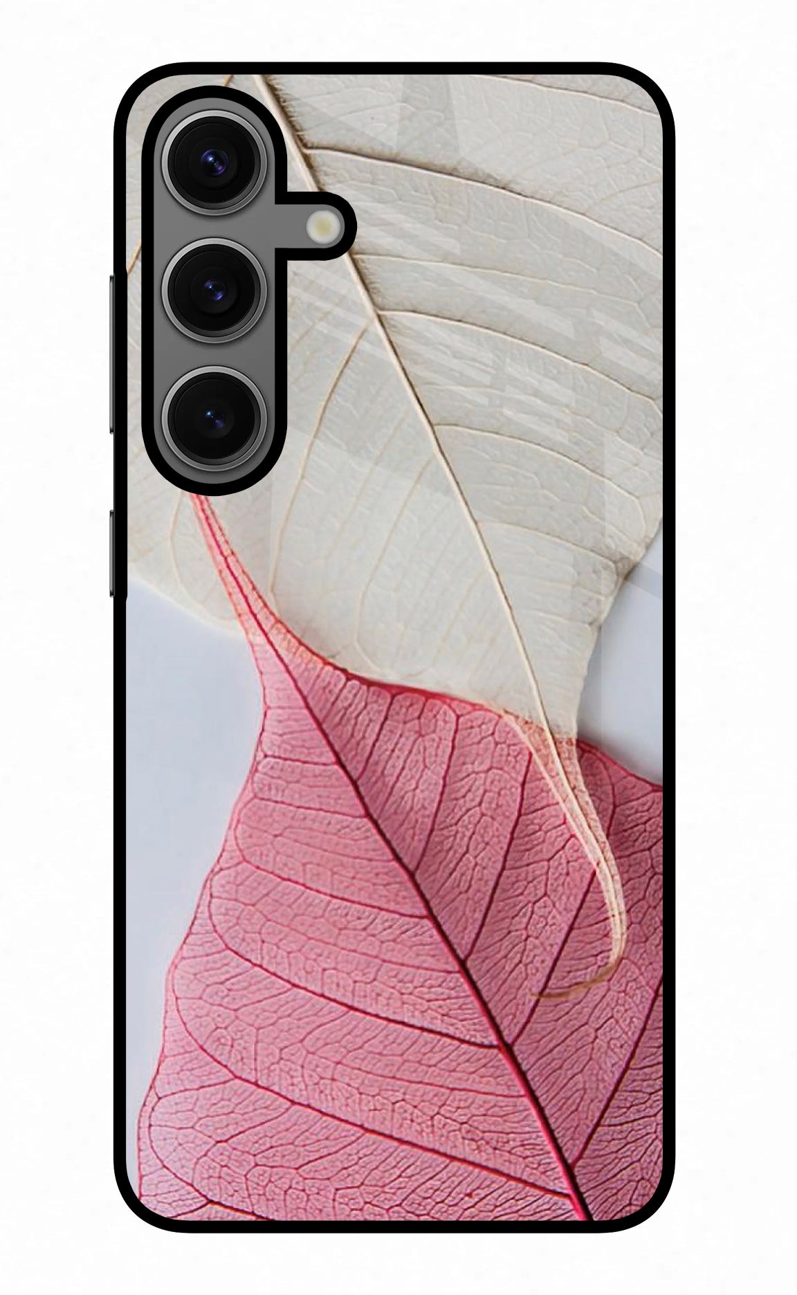 White Pink Leaf Samsung S24 Back Cover