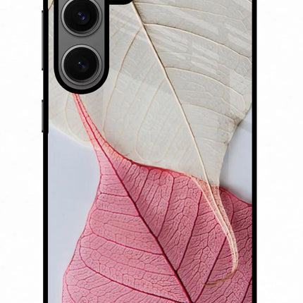 White Pink Leaf Samsung S24 Glass Case