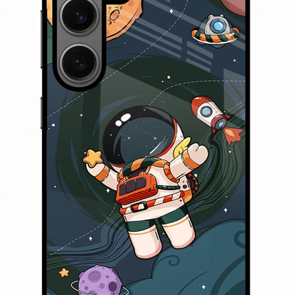 Cartoon Astronaut Samsung S24 Glass Case Back Cover by Casekaro