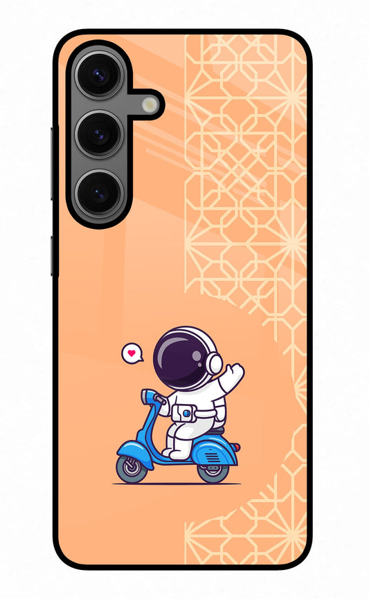 Cute Astronaut Riding Samsung S24 Glass Case