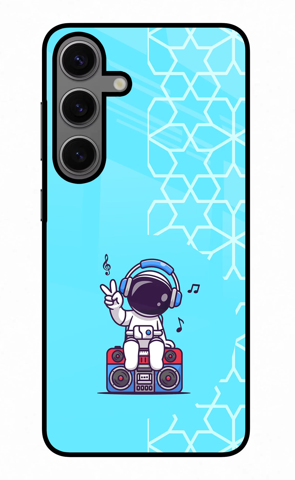 Cute Astronaut Chilling Samsung S24 Glass Case Back Cover by Casekaro