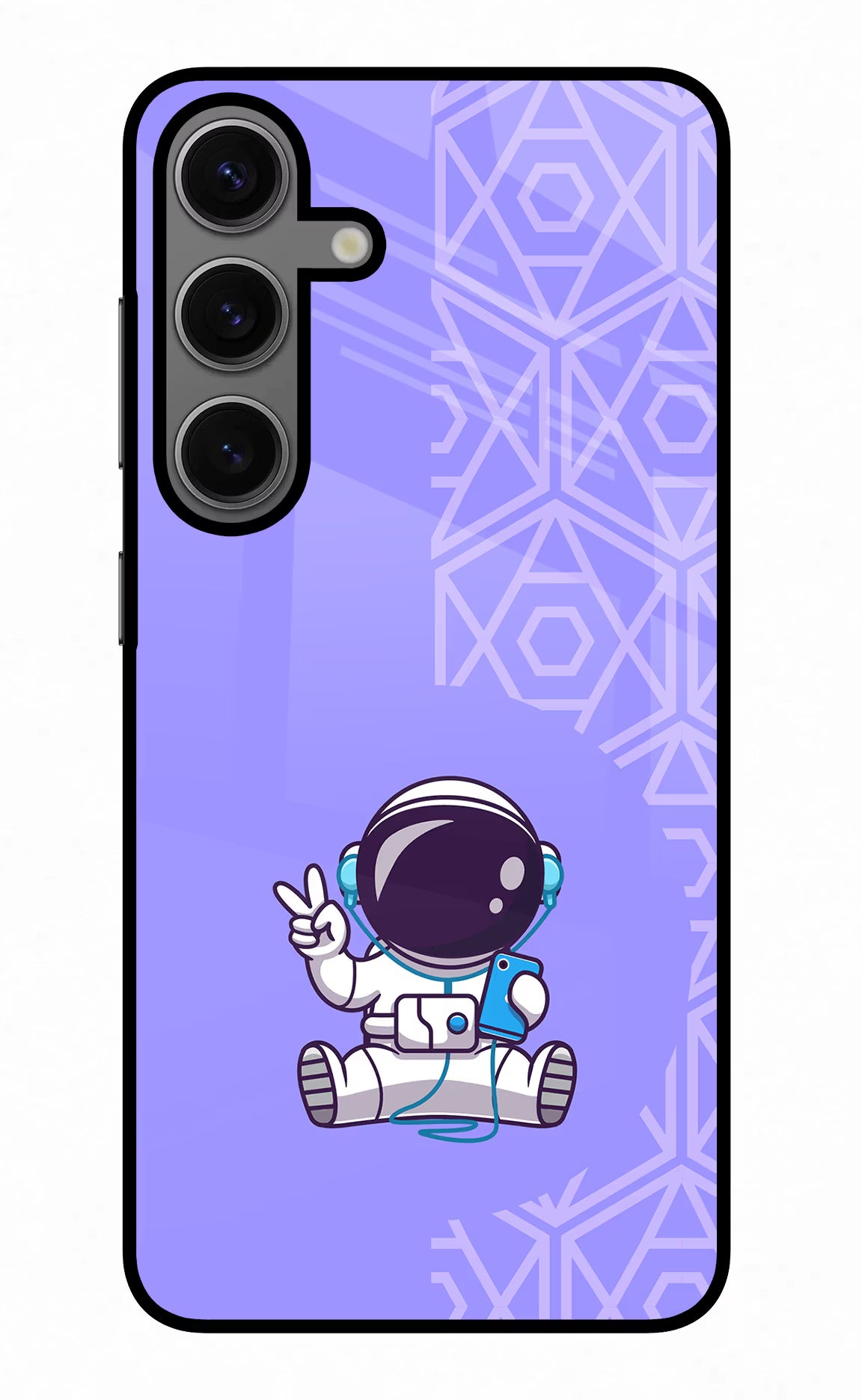 Cute Astronaut Chilling Samsung S24 Glass Case Back Cover by Casekaro