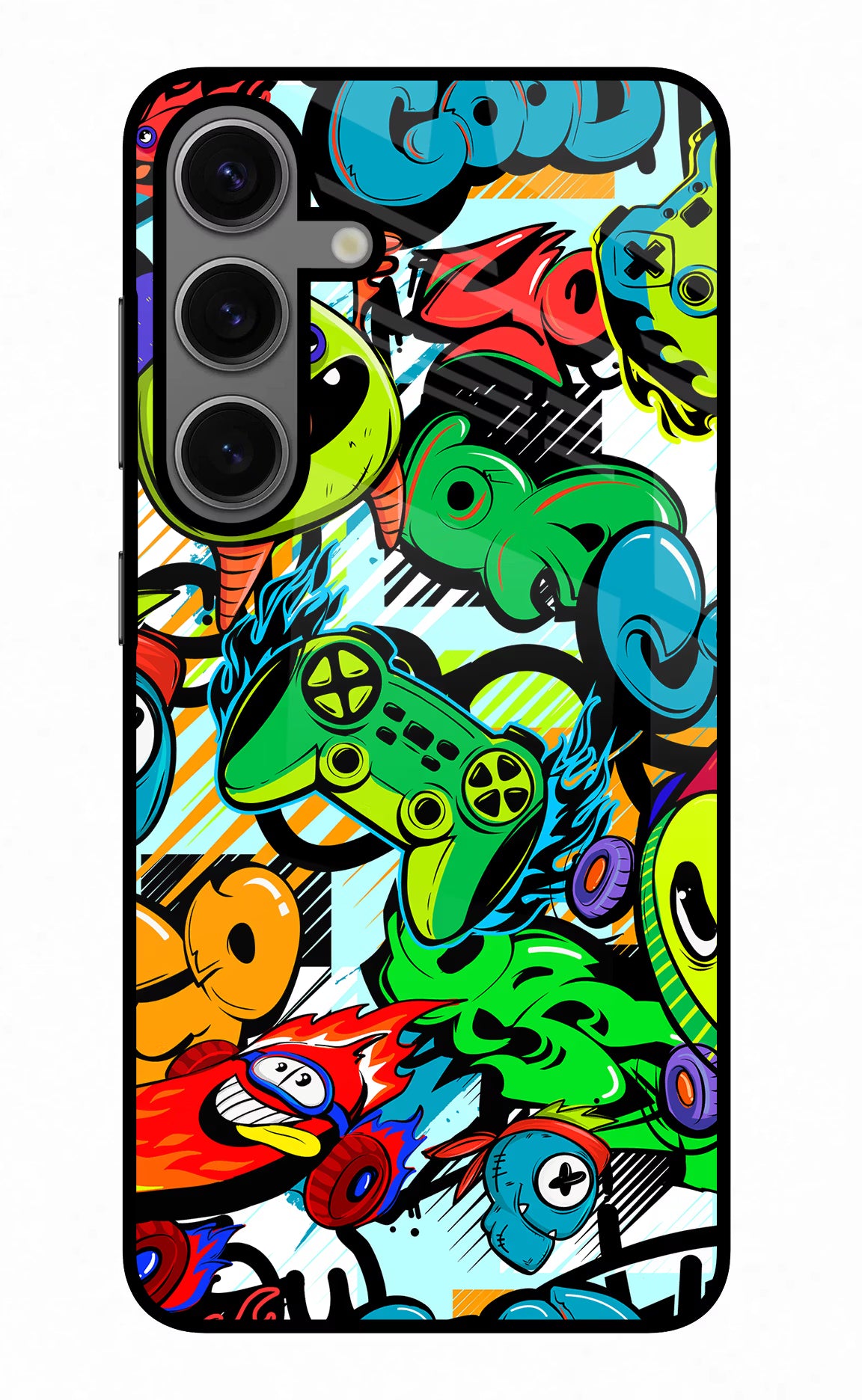 Game Doodle Samsung S24 Glass Case Back Cover by Casekaro