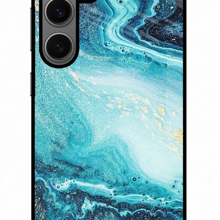Blue Glitter Marble Samsung S24 Glass Case
