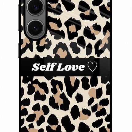 Leopard Print Self Love Samsung S24 Glass Case Back Cover by Casekaro