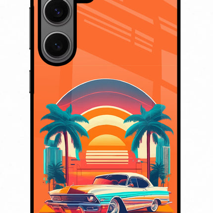 Palm Drive 80s Samsung S24 Glass Case Back Cover by Casekaro