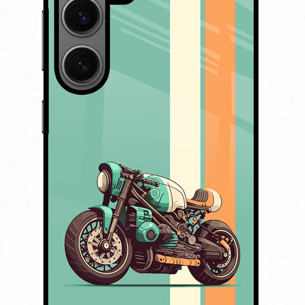 Striped Moto Drift Samsung S24 Glass Case Back Cover by Casekaro