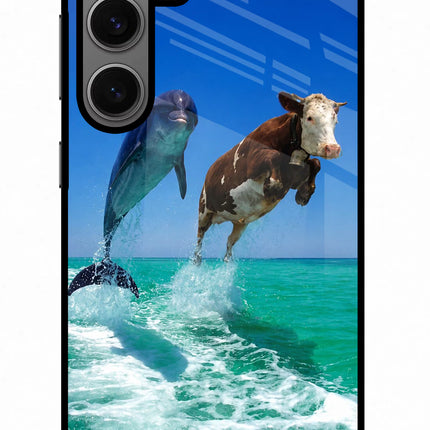Dolphin vs Cow Samsung S24 Glass Case Back Cover by Casekaro
