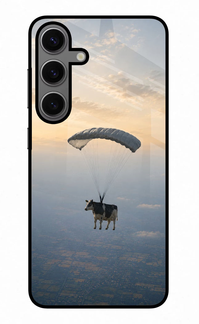 Skydiving Cow Samsung S24 Glass Case