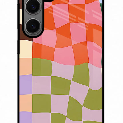 Wavy Grid Samsung S24 Glass Case Back Cover by Casekaro