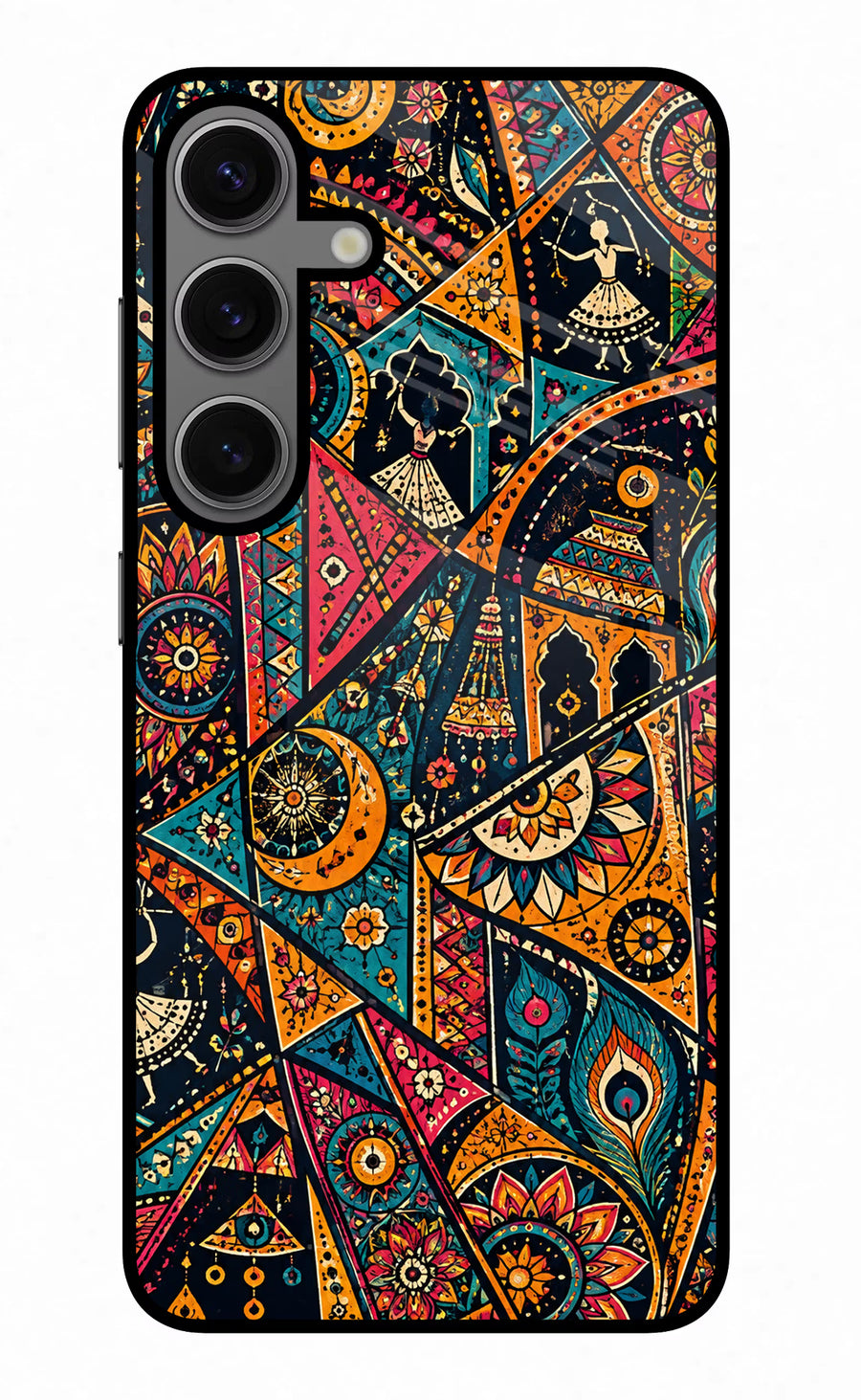 Folk Print Samsung S24 Back Cover, Glass case