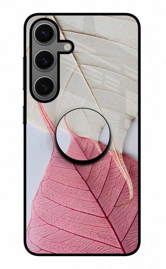 White Pink Leaf Samsung S24 Glass Case
