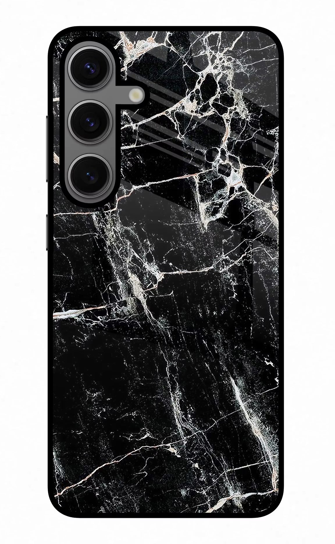 Black Marble Texture Samsung S24 Plus Glass Case Back Cover by Casekaro