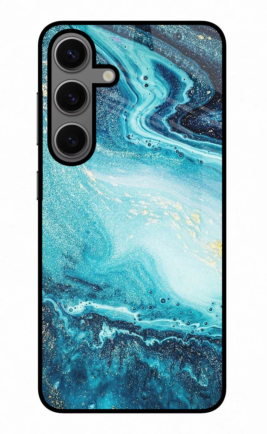 Blue Glitter Marble Samsung S24 Plus Back Cover, Glass case
