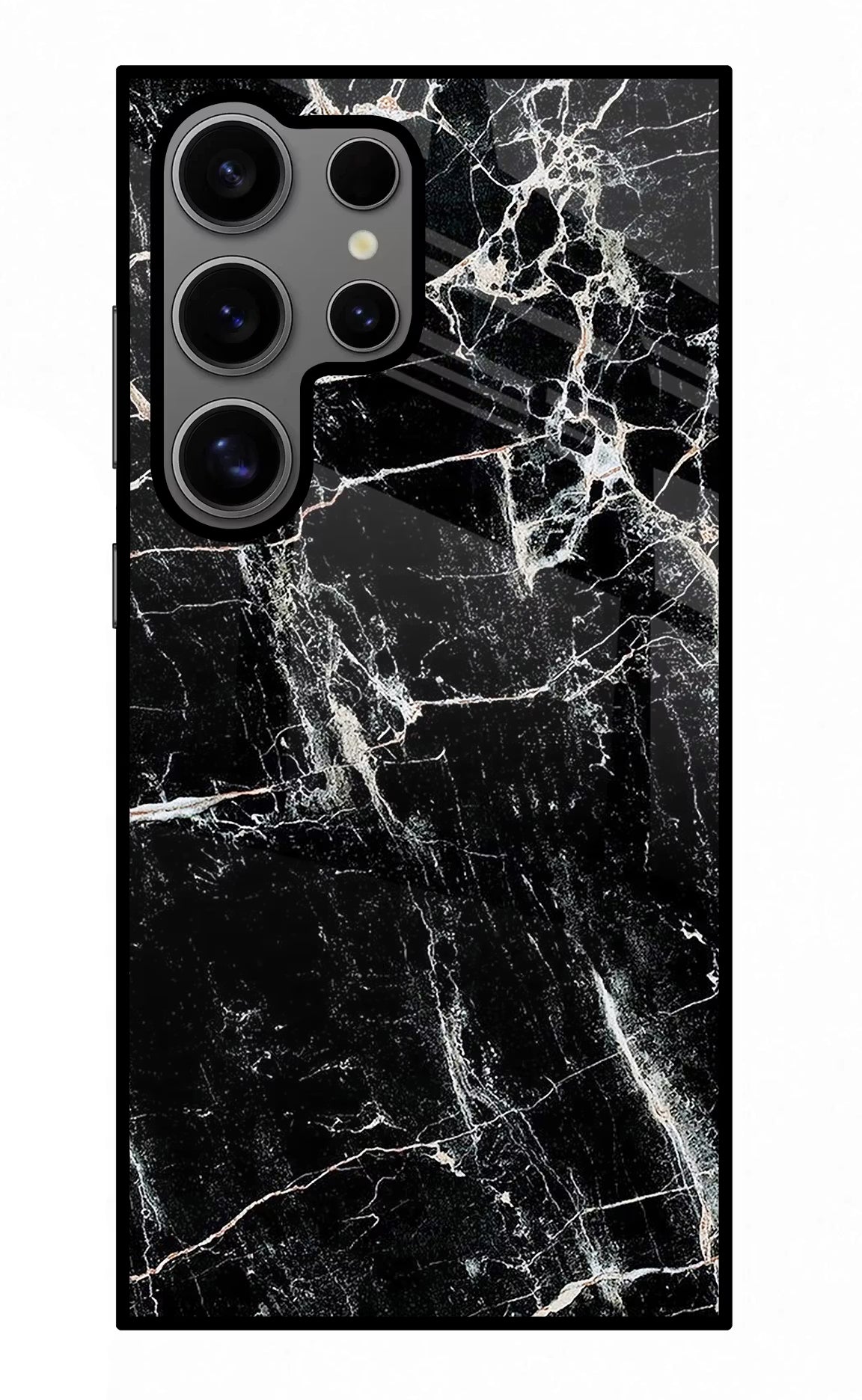 Black Marble Texture Samsung S24 Ultra Glass Case Back Cover by Casekaro