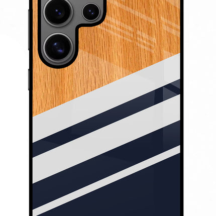 Blue and white wooden Samsung S24 Ultra Glass Case