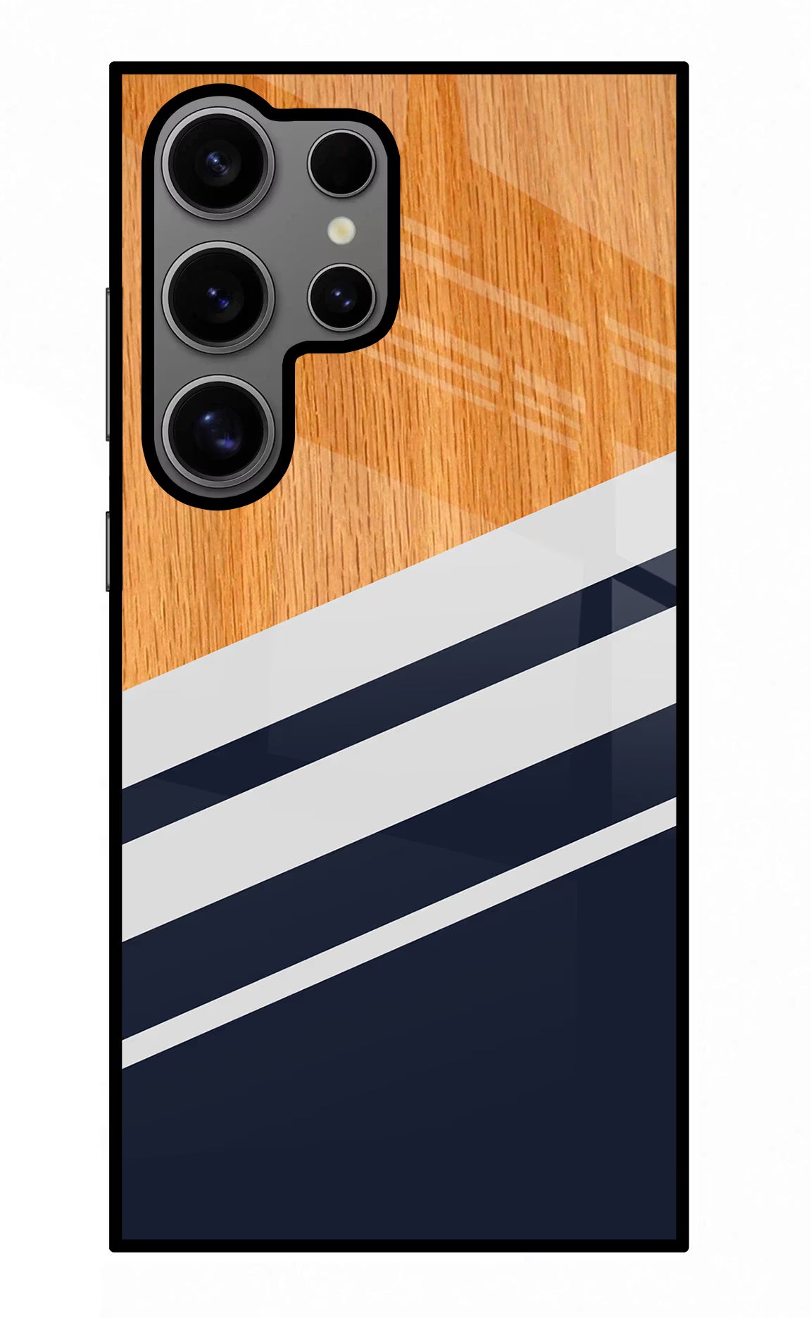 Blue and white wooden Samsung S24 Ultra Glass Case Back Cover by Casekaro