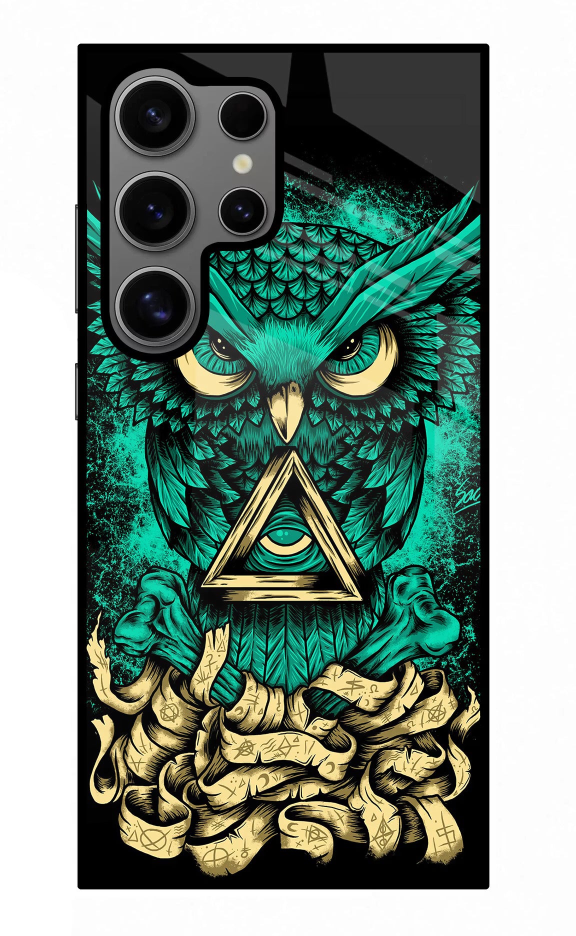 Green Owl Samsung S24 Ultra Glass Case Back Cover by Casekaro