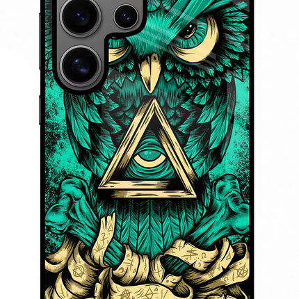 Green Owl Samsung S24 Ultra Glass Case Back Cover by Casekaro