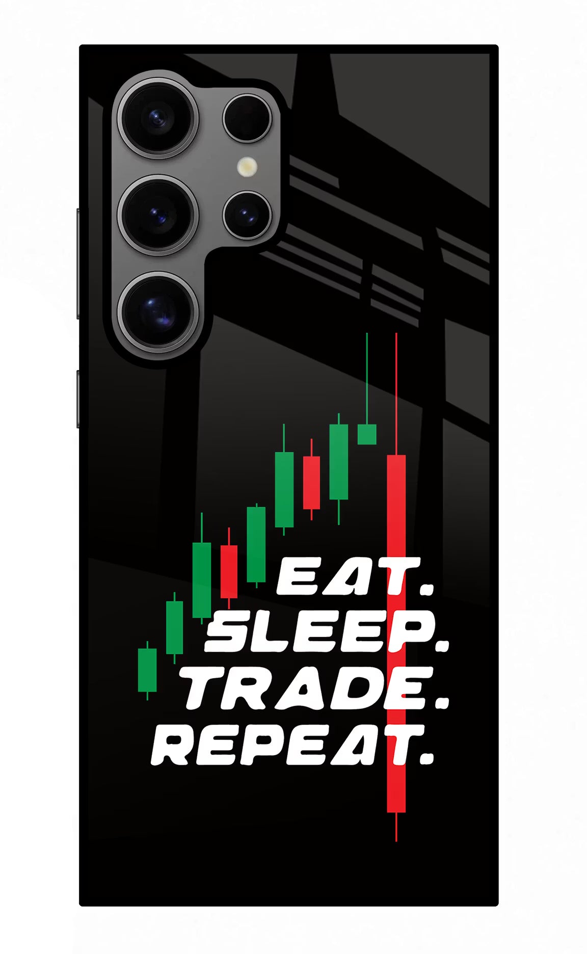 Eat Sleep Trade Repeat Samsung S24 Ultra Glass Case Back Cover by Casekaro