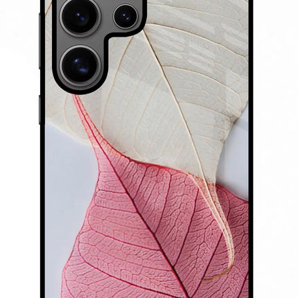 White Pink Leaf Samsung S24 Ultra Glass Case Back Cover by Casekaro