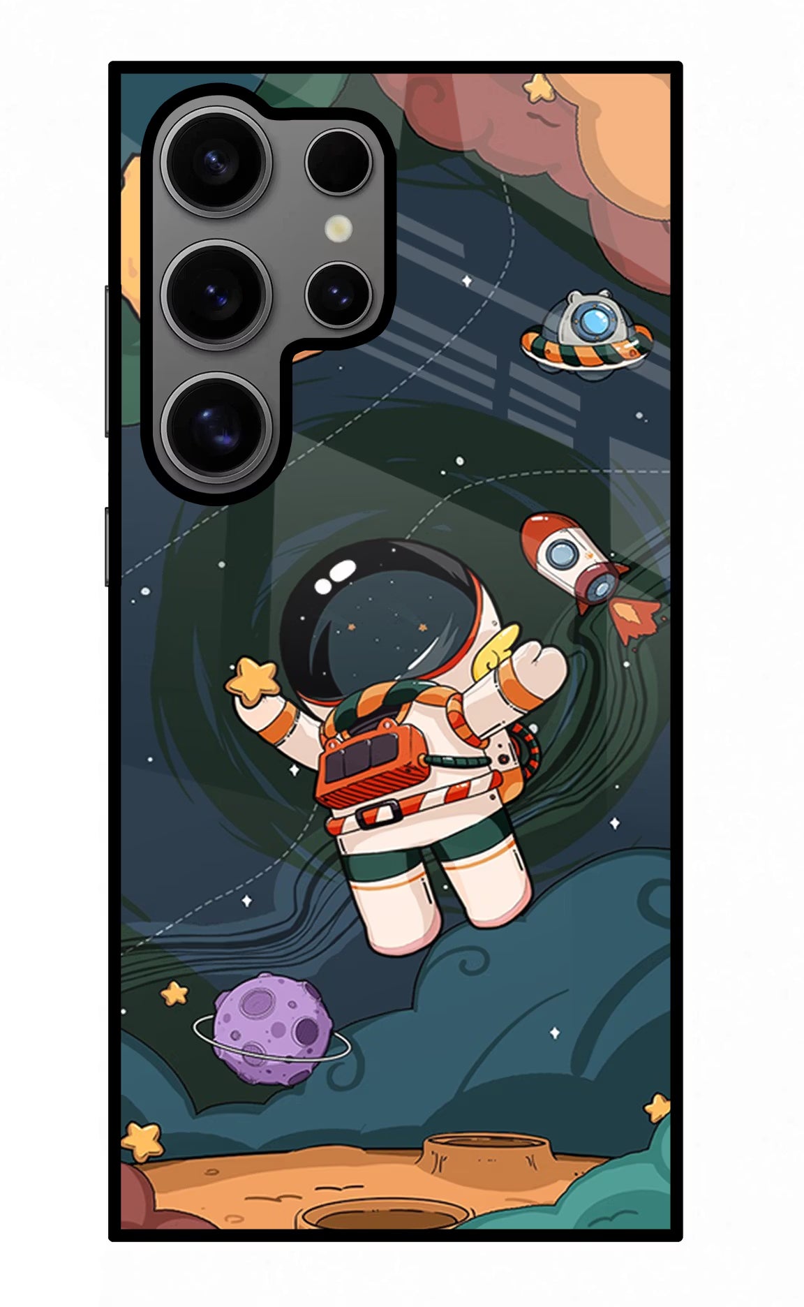 Cartoon Astronaut Samsung S24 Ultra Glass Case Back Cover by Casekaro